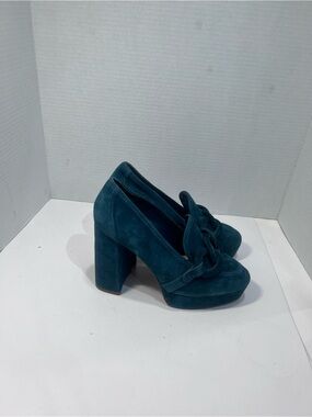 Vince Camuto Teal Suede Knotted Platform Pumps